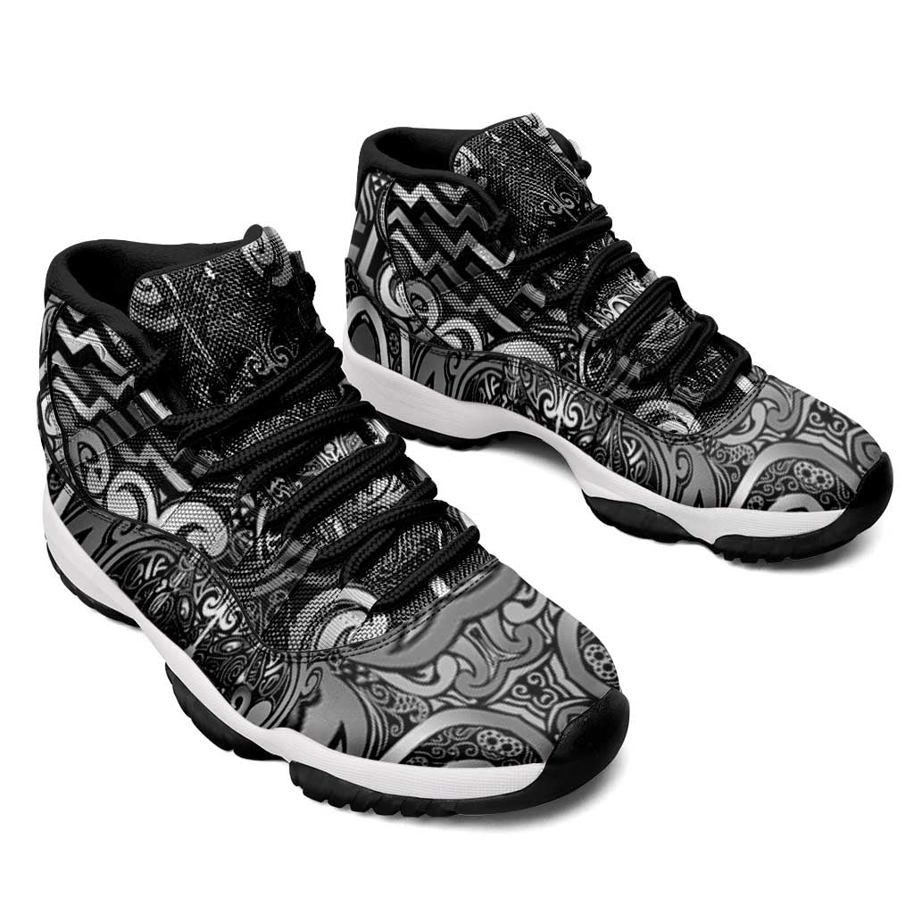 New Zealand Taiaha Maori Sneakers J11 Kiwikiwi Minimalist Silver Fern Tukutuku Motif
