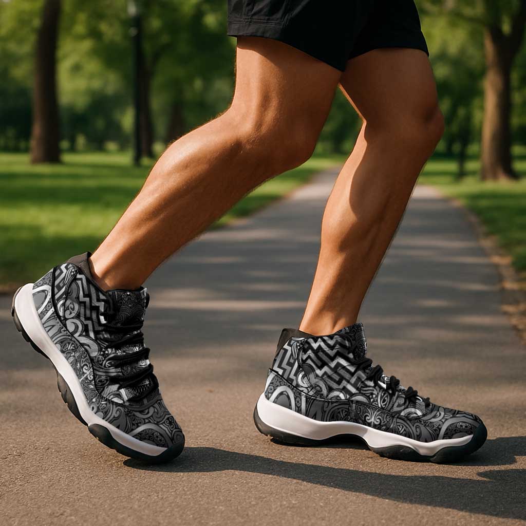 New Zealand Taiaha Maori Sneakers J11 Kiwikiwi Minimalist Silver Fern Tukutuku Motif