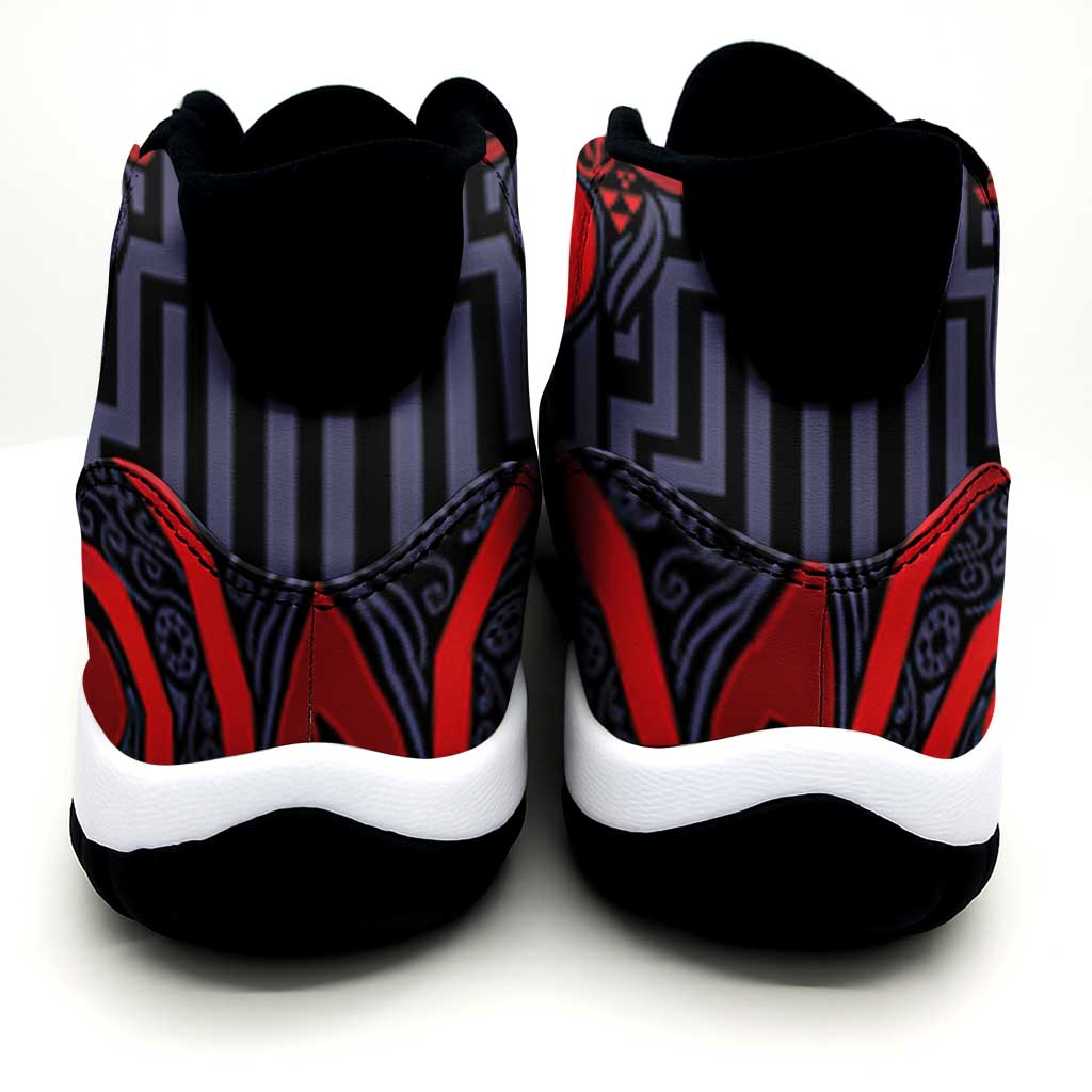 New Zealand Taiaha Maori Sneakers J11 Whero Minimalist Silver Fern Tukutuku Motif