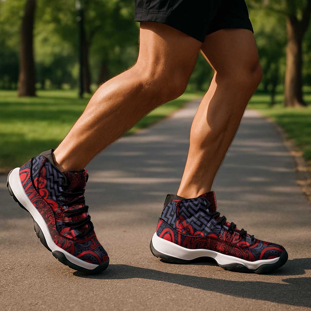 New Zealand Taiaha Maori Sneakers J11 Whero Minimalist Silver Fern Tukutuku Motif