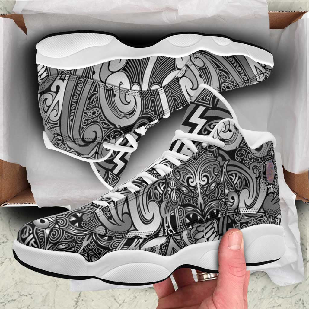 New Zealand Taiaha Maori Sneakers J13 Kiwikiwi Minimalist Silver Fern Tukutuku Motif