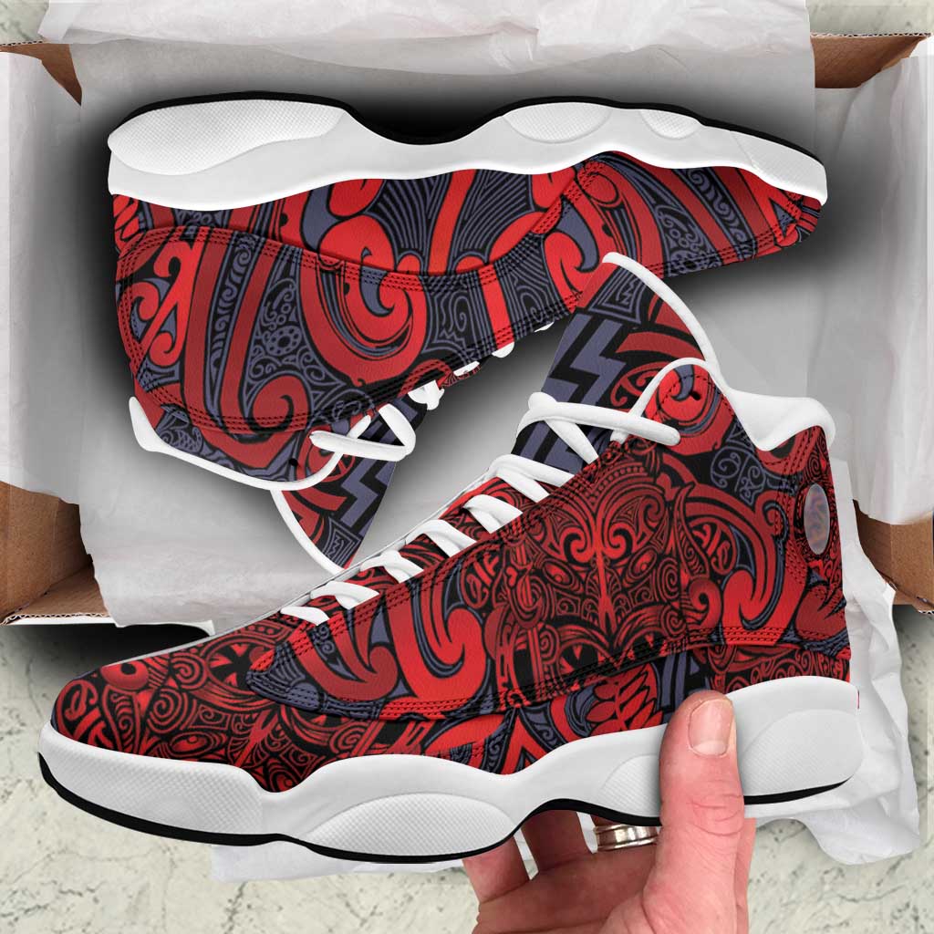 New Zealand Taiaha Maori Sneakers J13 Whero Minimalist Silver Fern Tukutuku Motif