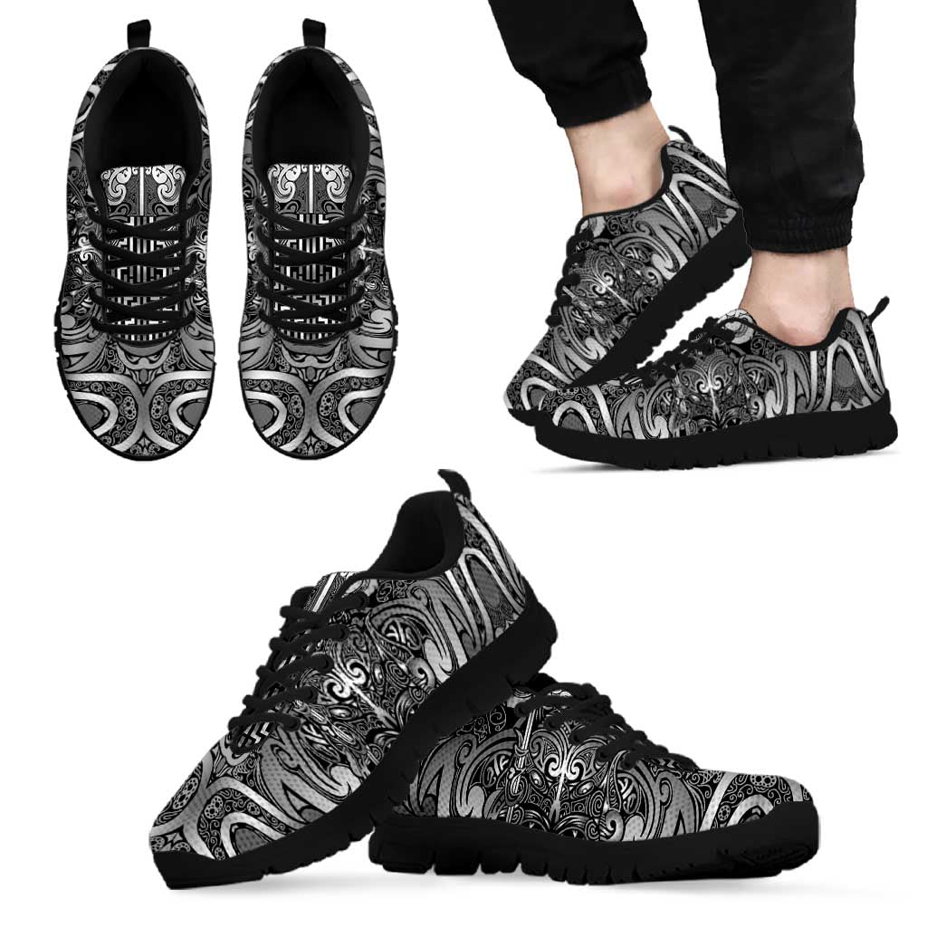 New Zealand Taiaha Maori Sneakers Kiwikiwi Minimalist Silver Fern Tukutuku Motif