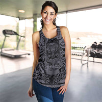 New Zealand Taiaha Maori Women Racerback Tank Minimalist Silver Fern All Black LT09