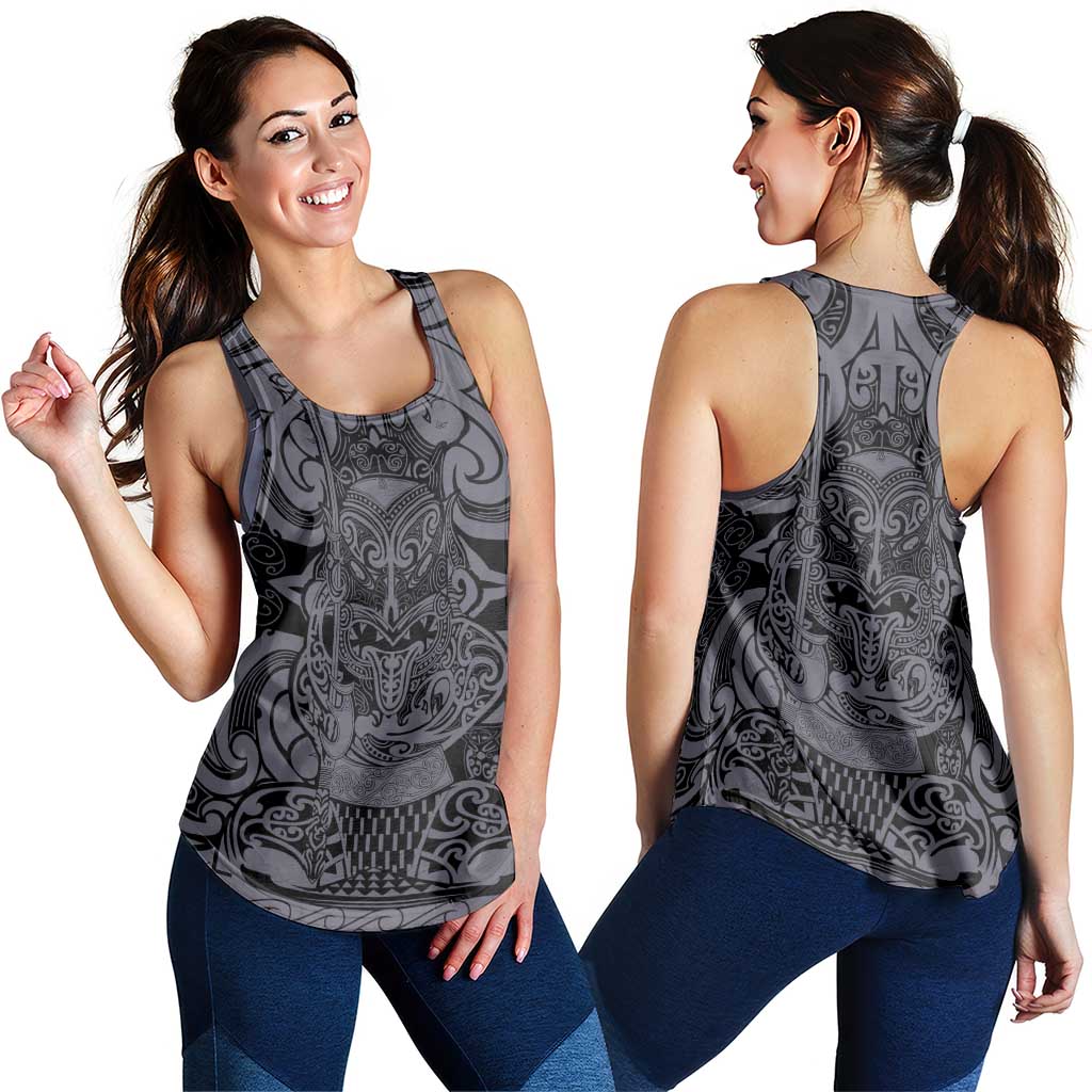 New Zealand Taiaha Maori Women Racerback Tank Minimalist Silver Fern All Black LT09