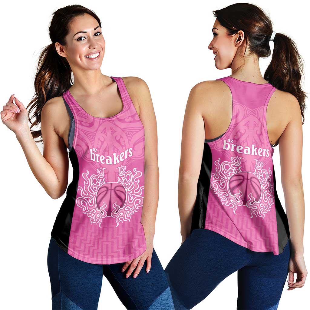 New Zealand Women Racerback Tank Fire Basketball Maori Tribal Pink - Polynesian Pride
