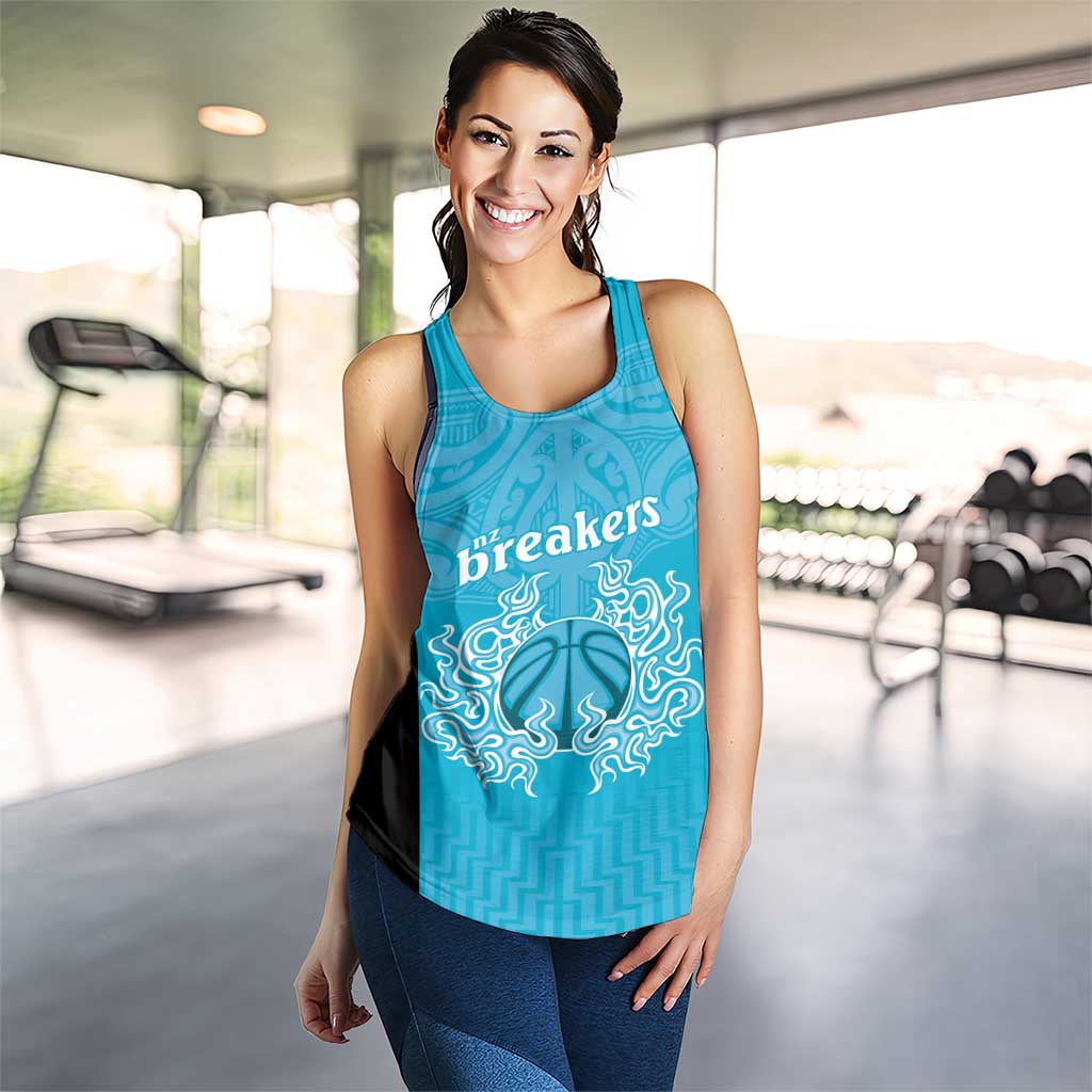 New Zealand Women Racerback Tank Fire Basketball Maori Tribal Sky Blue - Polynesian Pride