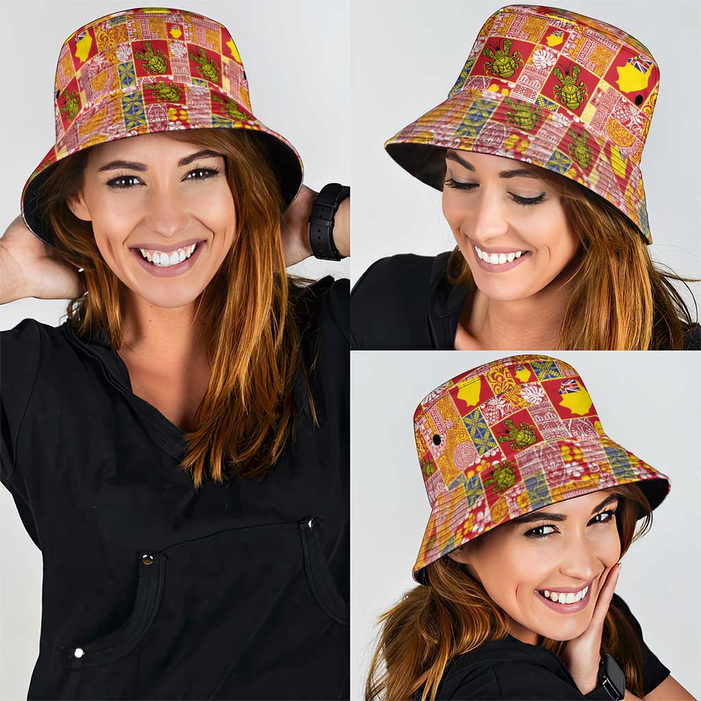Niue Monuina e Kilisimasi Bucket Hat Pacific Patchwork Xmas Vibes - Polynesian Pride