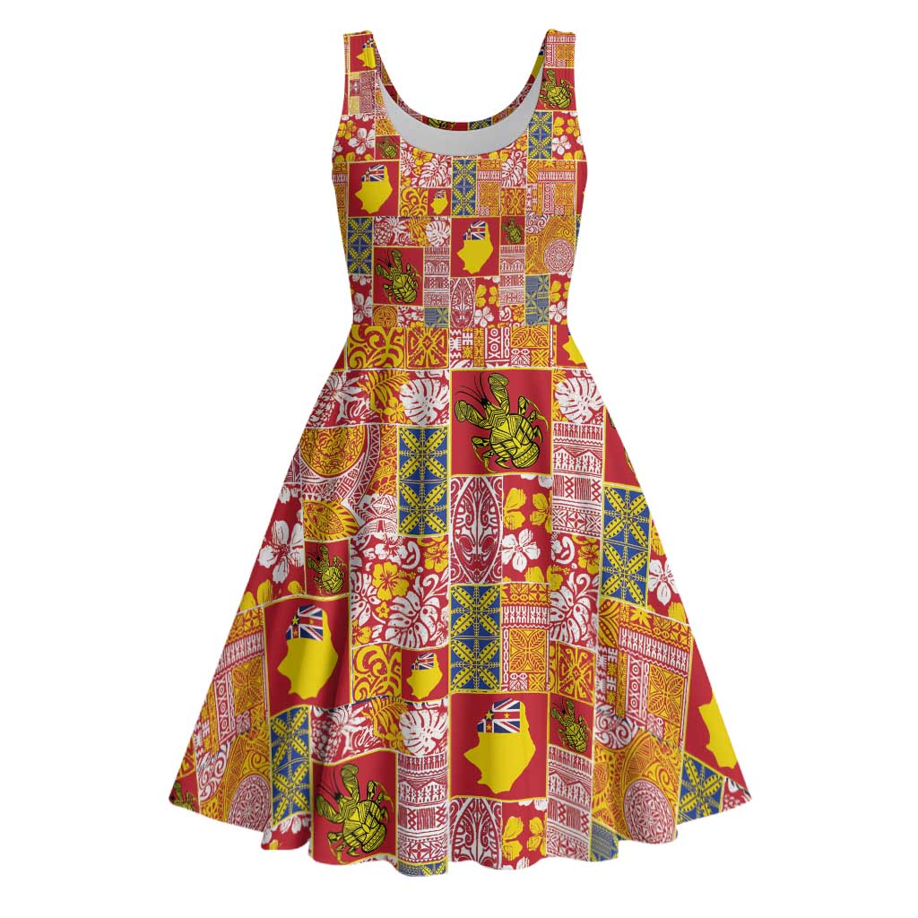 Niue Monuina e Kilisimasi Midi Dress Pacific Patchwork Xmas Vibes - Polynesian Pride