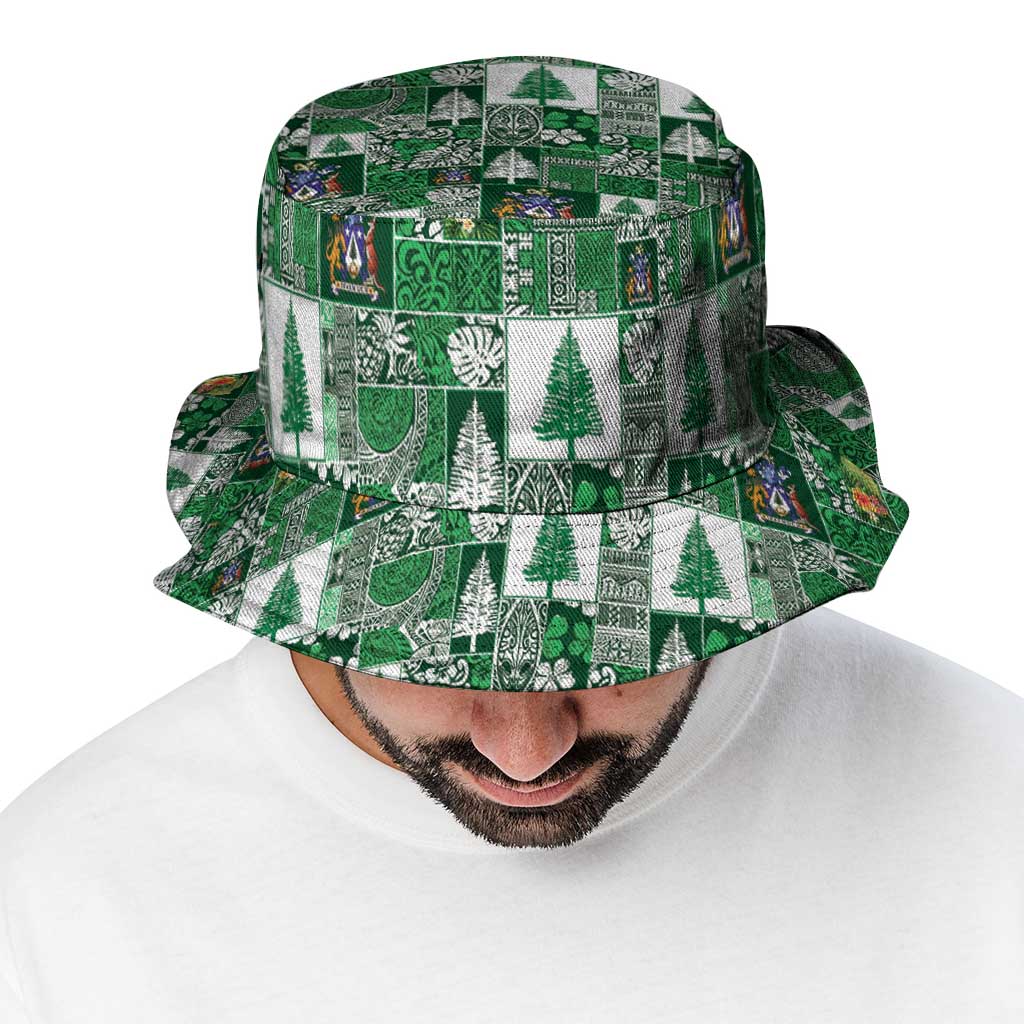 Norfolk Island Meri Krismas Bucket Hat Pacific Patchwork Xmas Vibes - Polynesian Pride