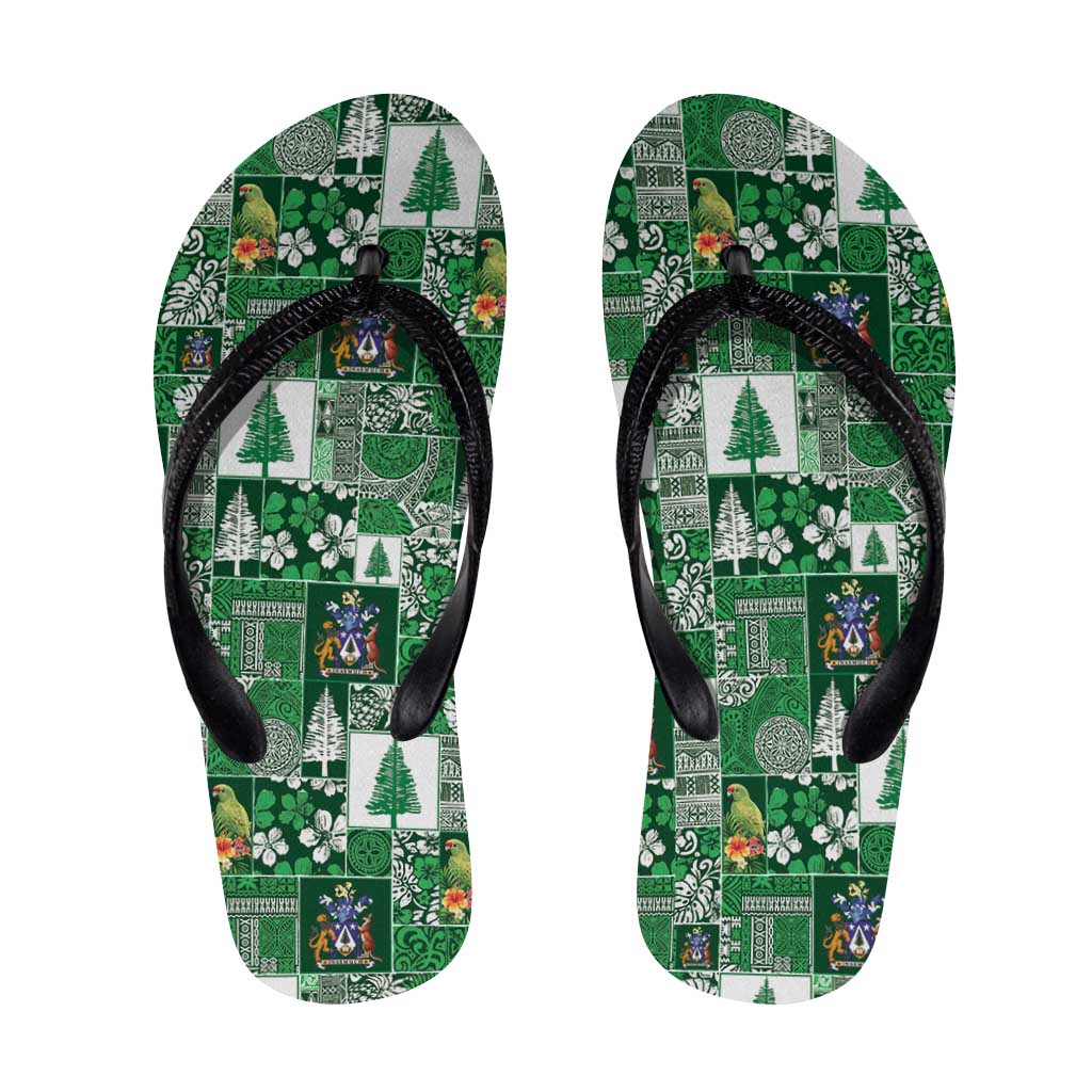 Norfolk Island Meri Krismas Flip Flops Pacific Patchwork Xmas Vibes - Polynesian Pride
