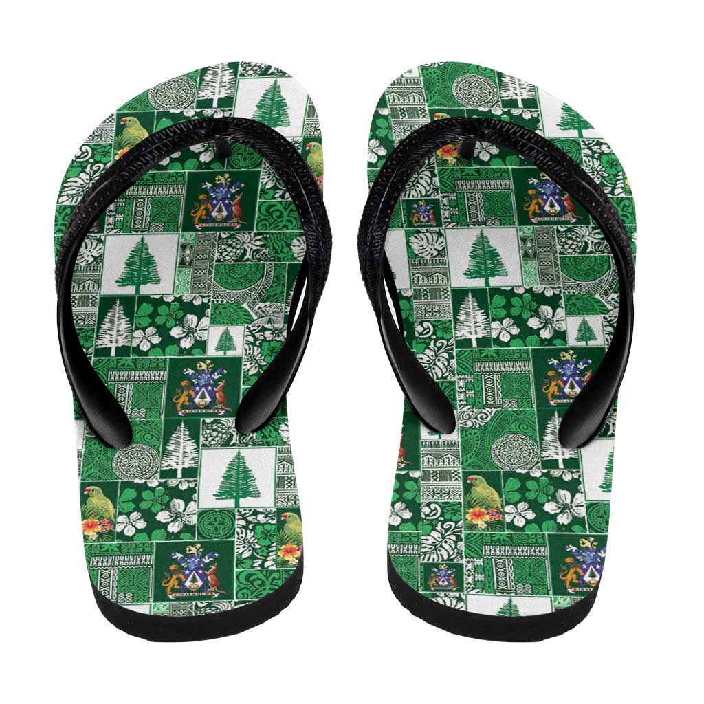 Norfolk Island Meri Krismas Flip Flops Pacific Patchwork Xmas Vibes - Polynesian Pride