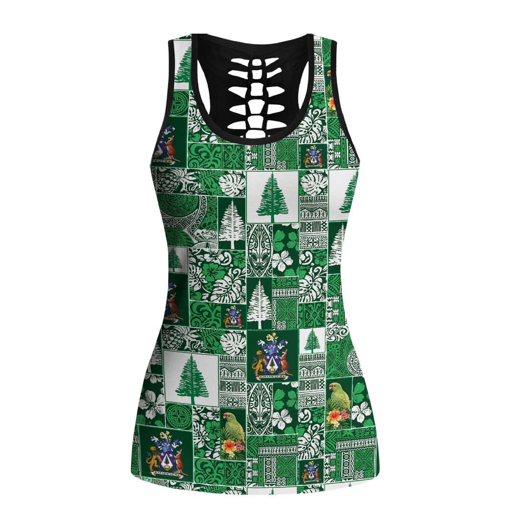 Norfolk Island Meri Krismas Hollow Tank Top Pacific Patchwork Xmas Vibes - Polynesian Pride
