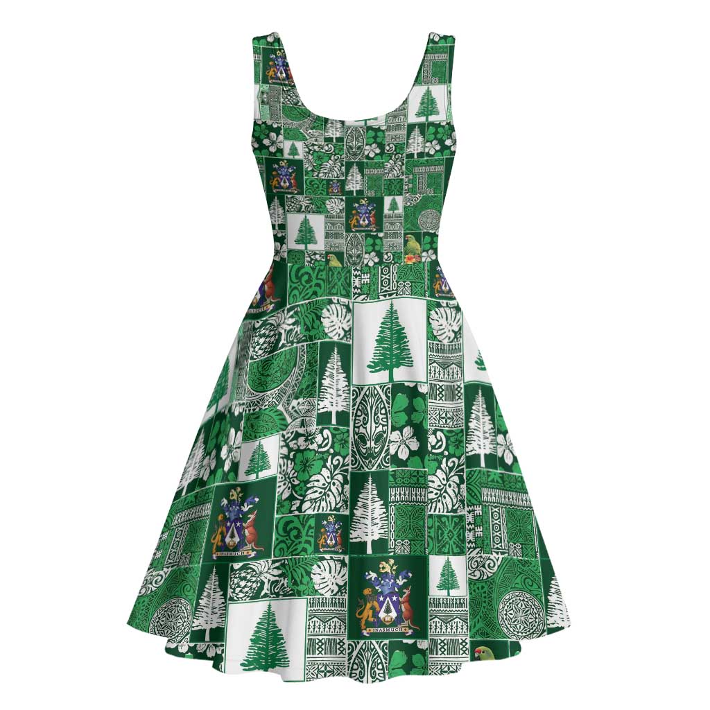 Norfolk Island Meri Krismas Midi Dress Pacific Patchwork Xmas Vibes - Polynesian Pride
