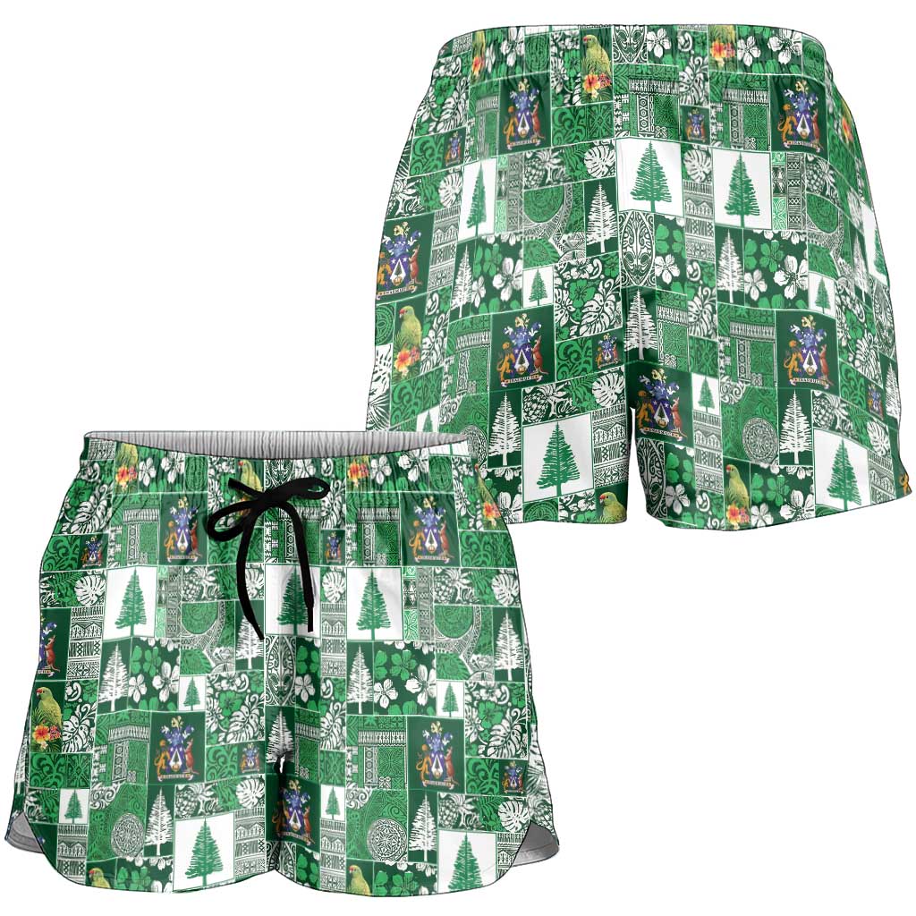 Norfolk Island Meri Krismas Shorts for Women Pacific Patchwork Xmas Vibes - Polynesian Pride