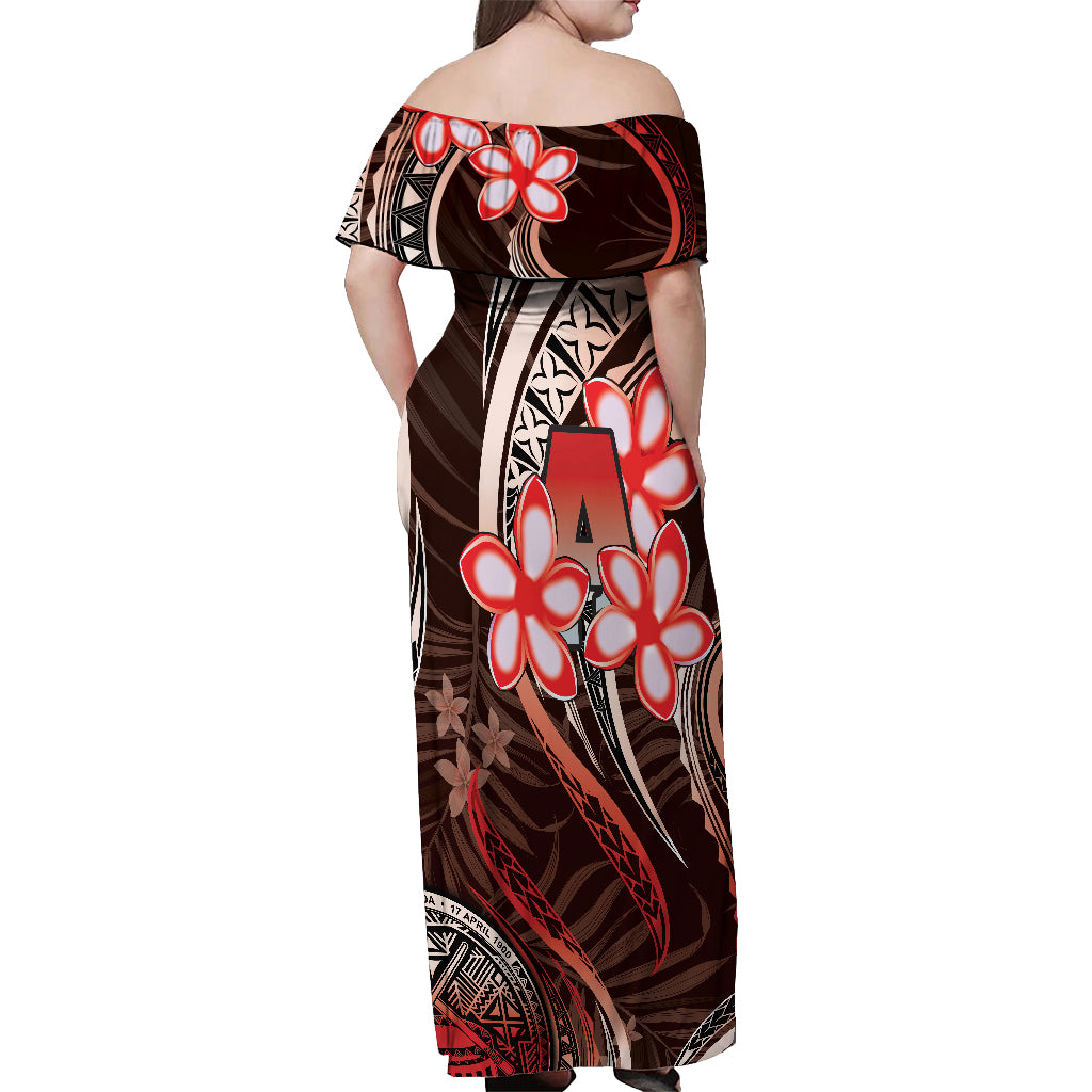Polynesian Pride Dress - American Samoa 684 Siapo Coat Of Arms Red Off Shoulder Long Dress - Polynesian Pride