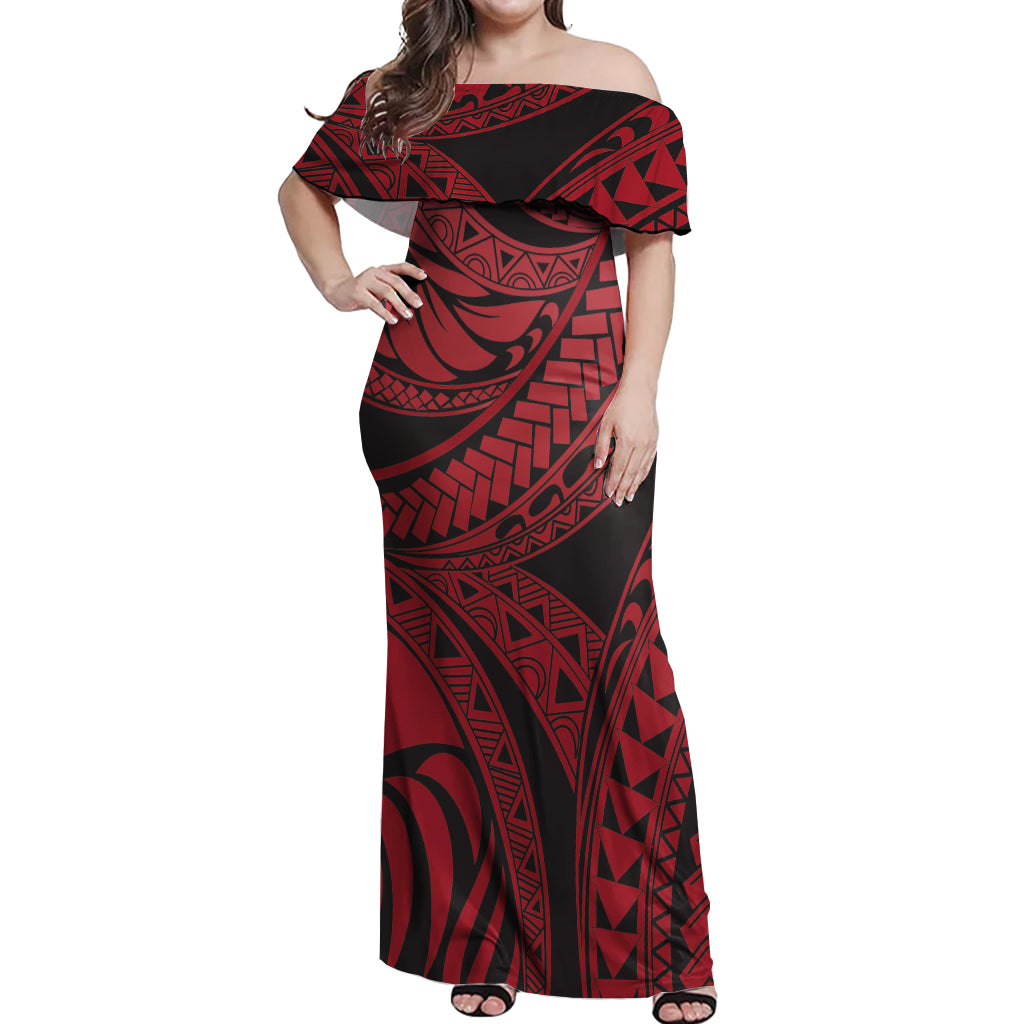 Polynesian Pride Dress - Tribal Polynesian Red Ali Style Off Shoulder Long Dress Women Red - Polynesian Pride