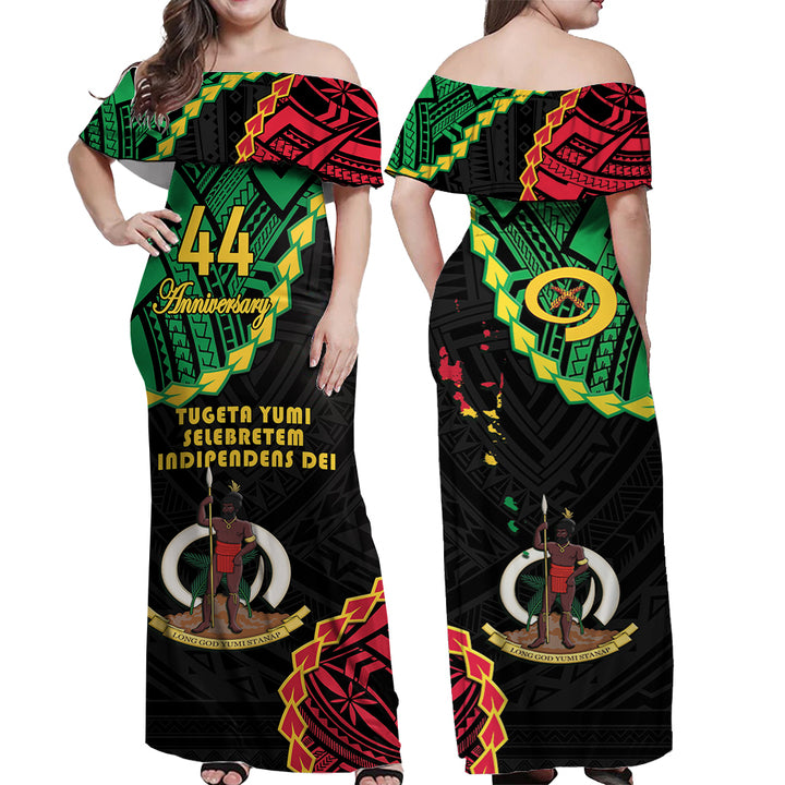 Vanuatu 44th Tugeta Yumi Selebretem Indipendens Dei Off Shoulder Maxi Dress LT9 - Polynesian Pride
