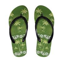 Olive Green Hawaii Palm Tree Hibiscus Flip Flops Fantasy Summer Vibe