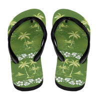 Olive Green Hawaii Palm Tree Hibiscus Flip Flops Fantasy Summer Vibe