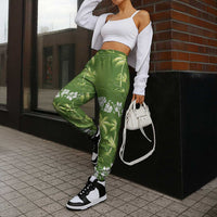 Olive Green Hawaii Palm Tree Hibiscus Jogger Pants Fantasy Summer Vibe