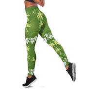 Olive Green Hawaii Palm Tree Hibiscus Leggings Fantasy Summer Vibe