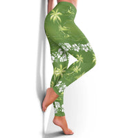 Olive Green Hawaii Palm Tree Hibiscus Leggings Fantasy Summer Vibe