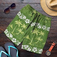 Olive Green Hawaii Palm Tree Hibiscus Shorts for Men Fantasy Summer Vibe