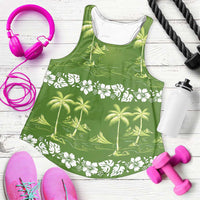Olive Green Hawaii Palm Tree Hibiscus Women Racerback Tank Fantasy Summer Vibe