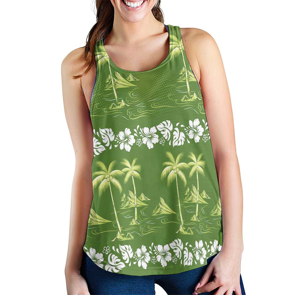 Olive Green Hawaii Palm Tree Hibiscus Women Racerback Tank Fantasy Summer Vibe