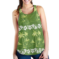 Olive Green Hawaii Palm Tree Hibiscus Women Racerback Tank Fantasy Summer Vibe