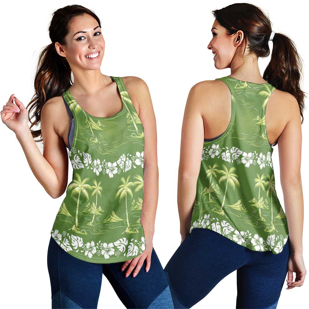 Olive Green Hawaii Palm Tree Hibiscus Women Racerback Tank Fantasy Summer Vibe