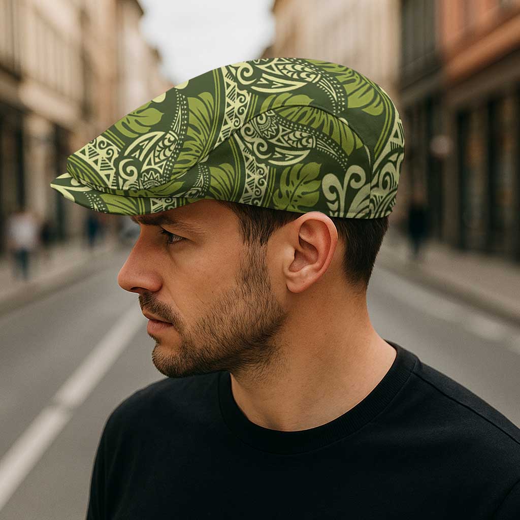 Olive Green Monstera Jeff Hat Polynesian Tribal Pattern - Polynesian Pride