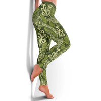 Olive Green Monstera Leggings Polynesian Tribal Pattern - Polynesian Pride