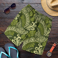 Olive Green Monstera Shorts for Men Polynesian Tribal Pattern - Polynesian Pride