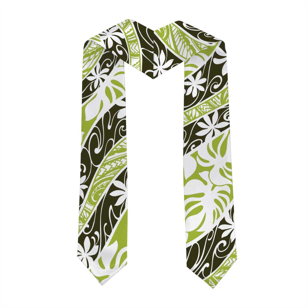 Olive Tahiti Tiare Monstera Graduation Stole Polynesian Pattern Curve Style