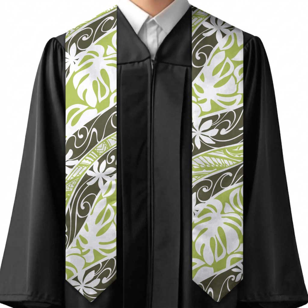 Olive Tahiti Tiare Monstera Graduation Stole Polynesian Pattern Curve Style