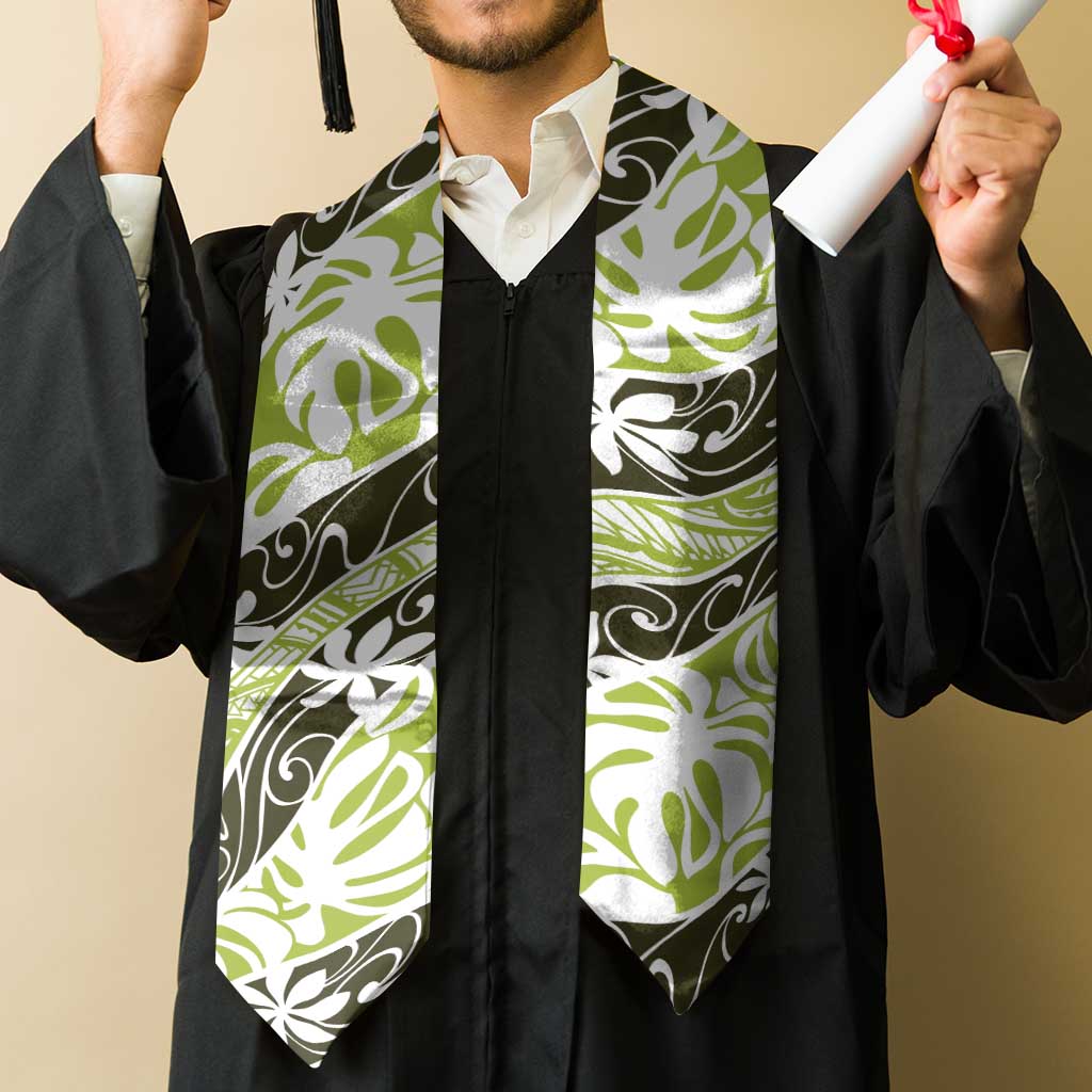 Olive Tahiti Tiare Monstera Graduation Stole Polynesian Pattern Curve Style