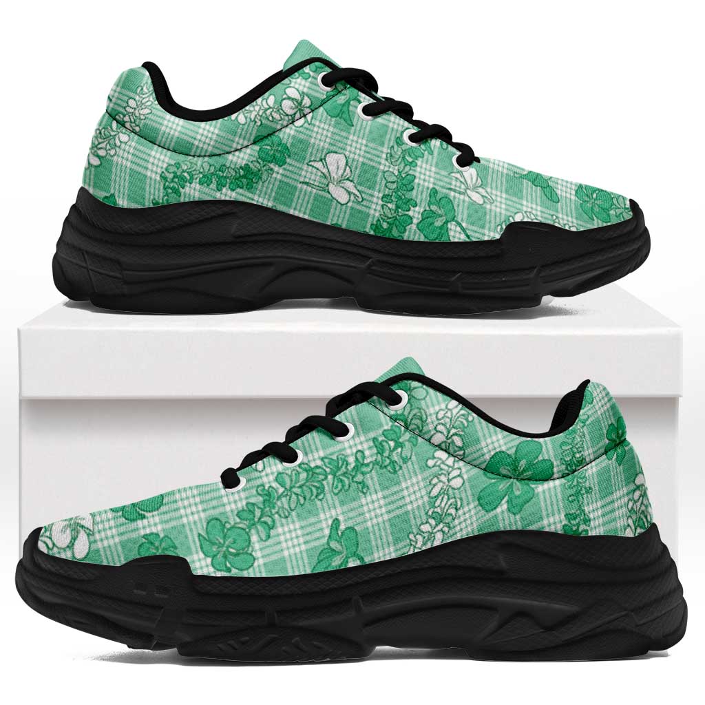 Omaomao Aloha Hawaii Chunky Sneakers Plumeria Lei With Palaka Motif LT14 Green - Polynesian Pride