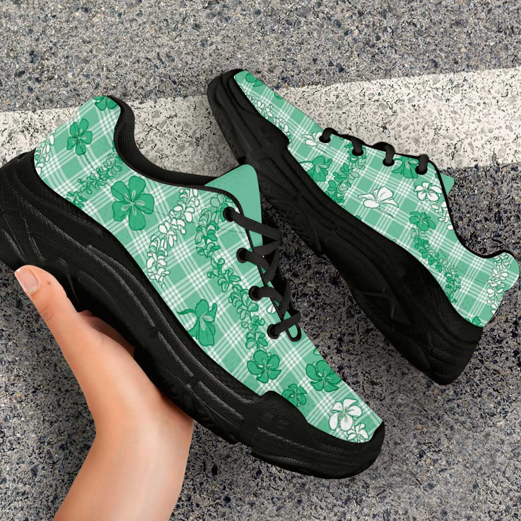 Omaomao Aloha Hawaii Chunky Sneakers Plumeria Lei With Palaka Motif LT14 - Polynesian Pride