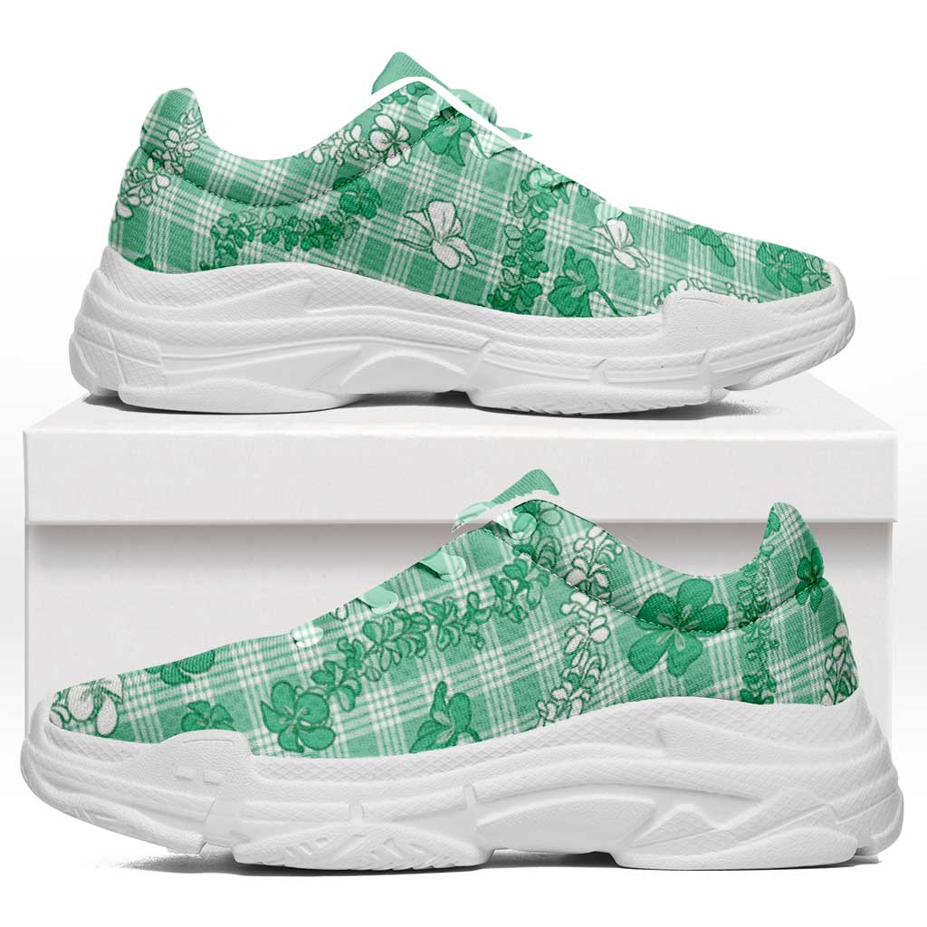 Omaomao Aloha Hawaii Chunky Sneakers Plumeria Lei With Palaka Motif LT14 Green - Polynesian Pride