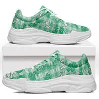 Omaomao Aloha Hawaii Chunky Sneakers Plumeria Lei With Palaka Motif LT14 Green - Polynesian Pride