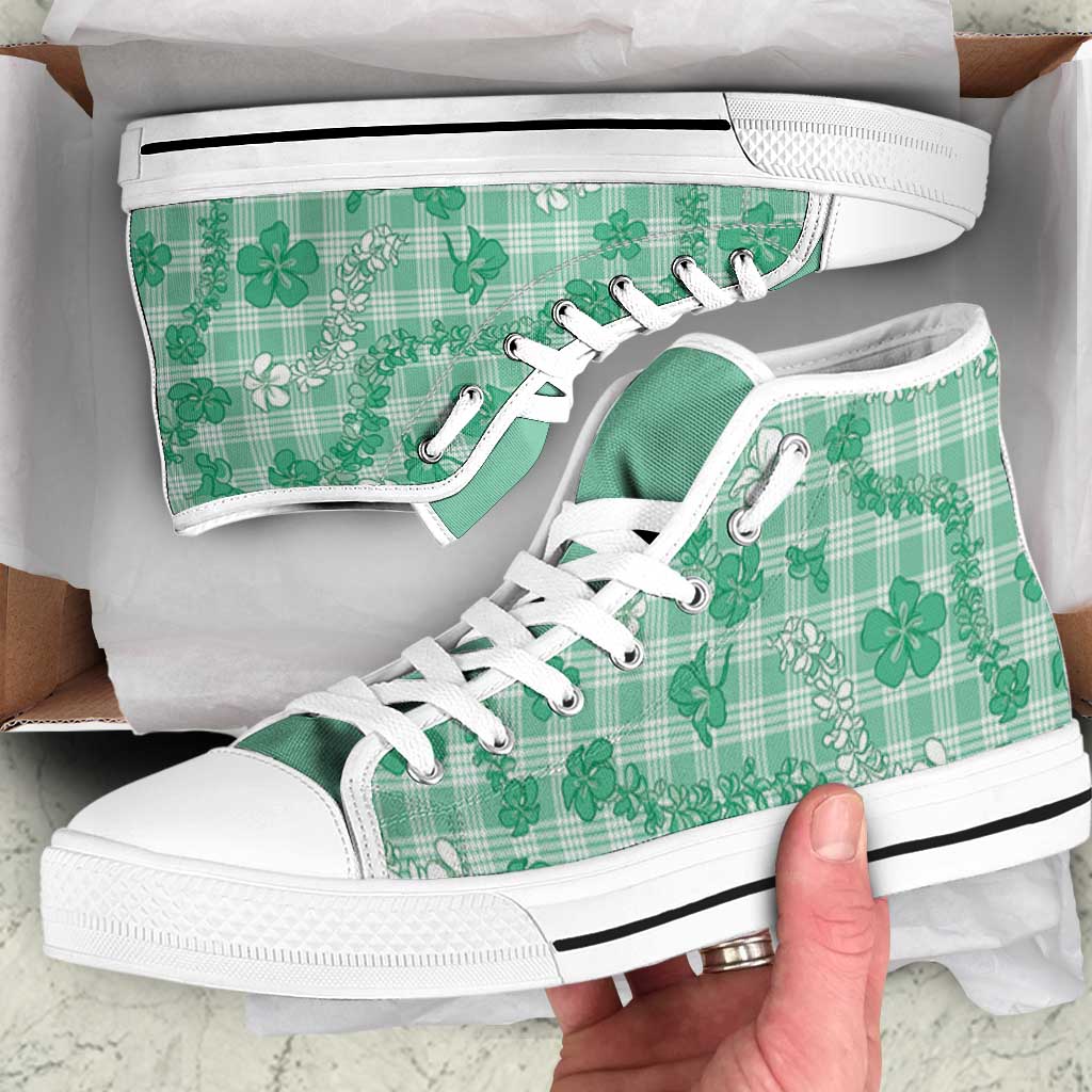 Omaomao Aloha Hawaii High Top Shoes Plumeria Lei With Palaka Motif - Polynesian Pride