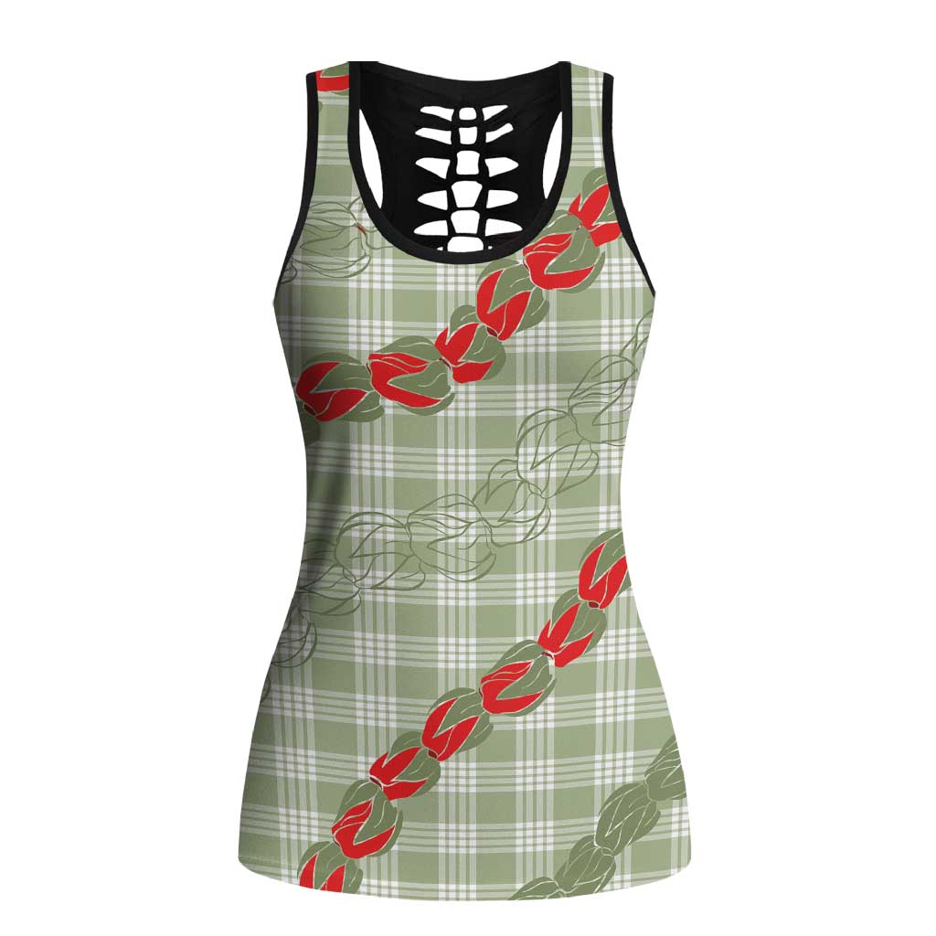 Omaomao Aloha Hawaii Hollow Tank Top Rosebud Lei With Palaka Motif - Polynesian Pride