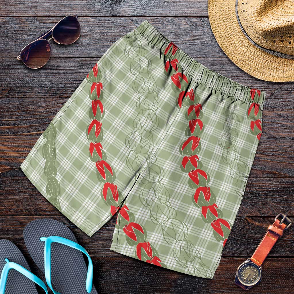 Omaomao Aloha Hawaii Shorts for Men Rosebud Lei With Palaka Motif - Polynesian Pride