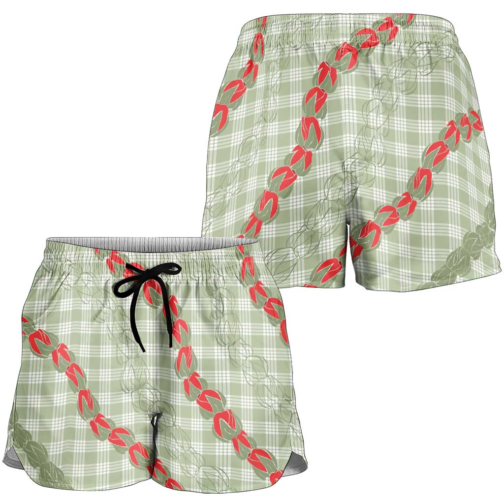 Omaomao Aloha Hawaii Shorts for Women Rosebud Lei With Palaka Motif - Polynesian Pride