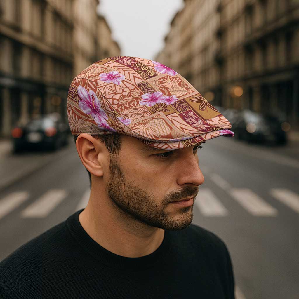 Orange Hawaii Hibiscus Tropical Flowers Motifs Jeff Hat - Polynesian Pride