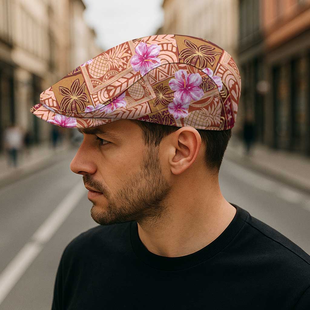 Orange Hawaii Hibiscus Tropical Flowers Motifs Jeff Hat - Polynesian Pride