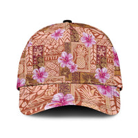 Orange Hawaii Hibiscus With Tropical Flowers Motifs Classic Cap - Polynesian Pride