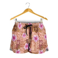 Orange Hawaii Hibiscus With Tropical Flowers Motifs Shorts for Women - Polynesian Pride